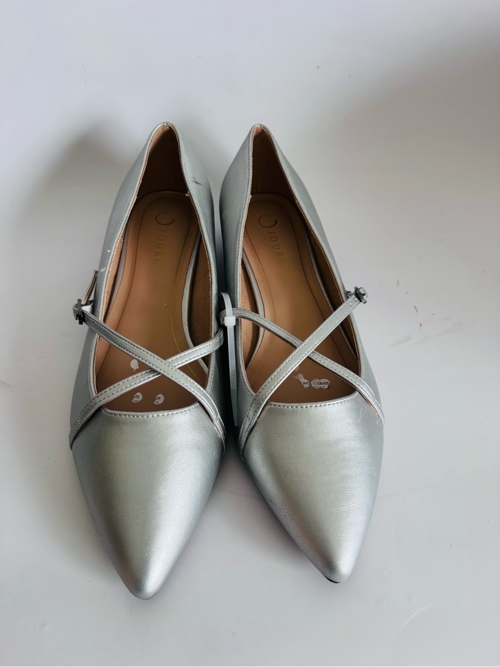 Journee Collection Silver Pointed-Toe Crisscross Flats